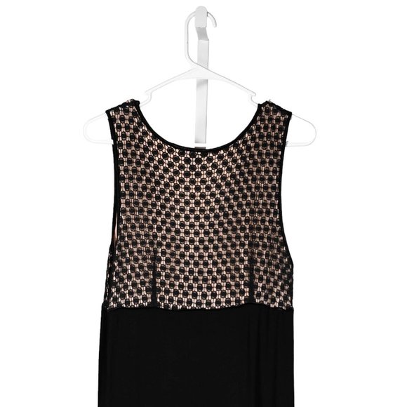 BCBG MaxAzria Women's Dress Black Beige Stretch Sleeveless Midi Fit Flare Size L - Picture 6 of 9